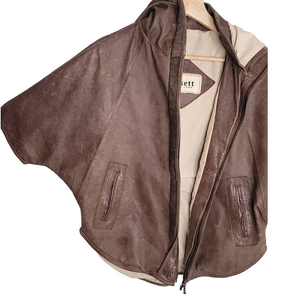 Women's Brown Leather Cape Blazer - Picture 2 of 9